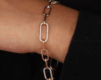 Paperclip Bracelet, Chain Bracelet, Diamond Bracelet, Gold Bracelet, Minimalist Bracelet, Dainty Bracelet, Gift for Her, Minimalist Bracelet