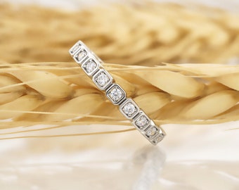 Unique wedding Band, Bezel set Full Eternity Band, Stacking Band, Engagement Band, Moissanite Wedding Band, Bridal Band, Promise band