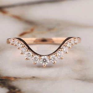 Curved Wedding Band Rose Gold Contour Matching Band Stacking ring for your engagement ring Moissanite Matching Band Anniversary Gift For Her