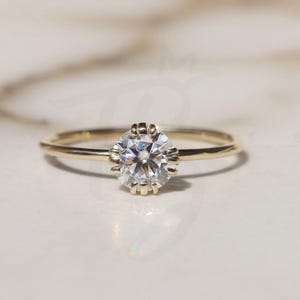 Round Cut Solitaire Ring in 14K Yellow Gold Classic Engagement Ring Promise Ring Wedding Ring Dainty Moissanite Ring GoldRing Gift For Women