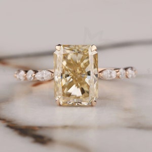4.25CT Yellow Moissanite Engagement Ring Canary Yellow Moissanite Jewelry Radiant Cut Natural Yellow Moissanite Ring Anniversary Gifts