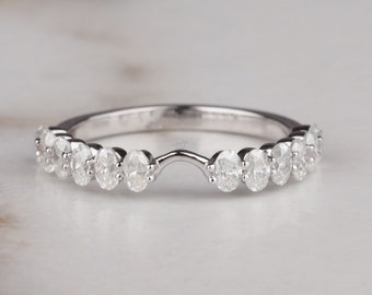 Oval Wedding Band Oval Cut Moissanite Eternity Band Notched Wedding Band 3x2mm Oval Moissanite Band Solid 10K/14K White Gold Women&#39;s Band