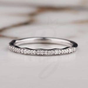 Half Eternity Wedding Band Round Cut Moissanite Matching Band Pave Set Milgrain Band Minimalist Stacking Band 14k Solid Gold Band For Her