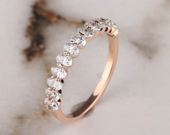 Oval Moissanite Band, Oval Eternity Band, Oval Wedding Band 3x2mm Oval Cut Moissanite Wedding Band Rose Gold Oval Full Eternity Women&#39;s Band