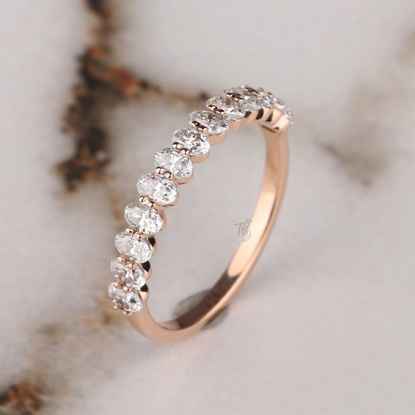 Oval Moissanite Band, Oval Eternity Band, Oval Wedding Band 3x2mm Oval Cut Moissanite Wedding Band Rose Gold Oval Full Eternity Women's Band