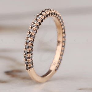 Black Diamonds Ring, Black Diamond Eternity Band 14k Micro Pave 3/4 Eternity black Diamond Wedding Band 3Side Band Promise Ring Gift for her