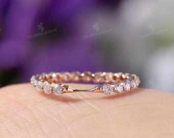 Bubble Ring, Moissanite Wedding Ring Rose Gold Ring Stacking Ring Minimalist Ring Matching Band Anniversary Band Notch Band Mothers Day Gift