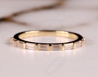 Baguette Ring, Diamond Half Eternity Band, Statement Ring, Eternity Ring, Engagement Ring, Promise Ring, Minimalist stack Ring,Gift For Wife