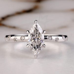 Unique hand made Vintage White/ Rose Gold Marquise Diamond Ring, Lab Grown Diamond Ring, IGI CERTIFIED, Custom Engagement Ring, Promise Ring