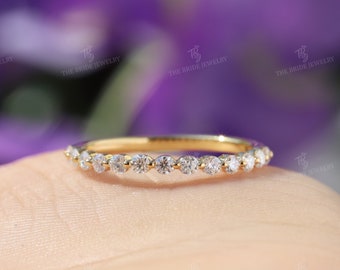 Halfway Bubble Wedding Band, Bubble Matching Band, Minimalist Moissanite Band, Shared Prong Half Eternity Diamond Band, Mothers Day Jewelry