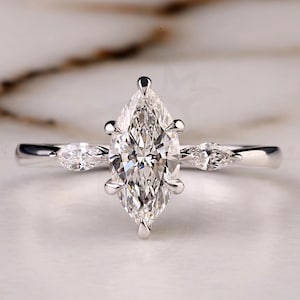 2 CT Marquise Cut Lab Grown Diamond Three Diamond Stone Ring, Engagement Ring, Side marquise Cut Diamond, Anniversary Gift, Ring for women&#39;s