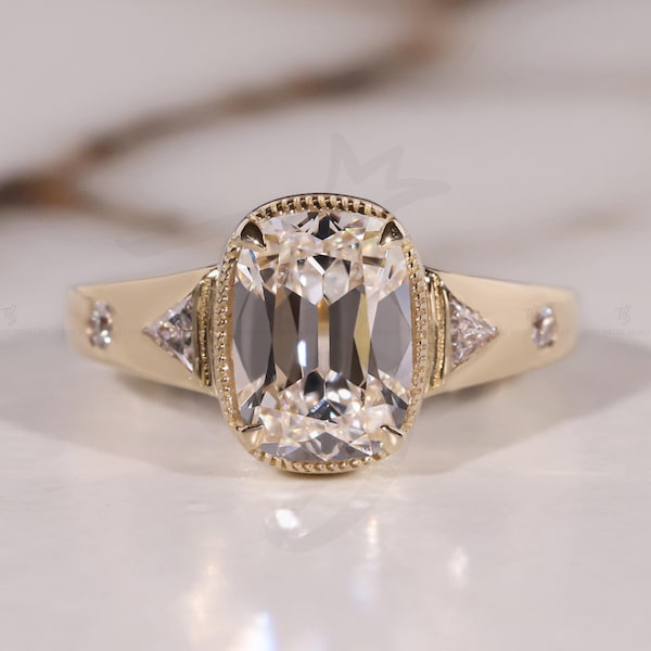 2 CT Old Mine avlång kuddslipad diamantring i labbodlad form, Taylor Swift replika förlovningsring, guldlöftesring, vintage-ring till henne
