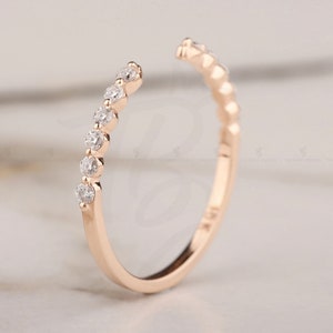 Open Wedding Band Colorless Moissanite Open Half eternity Band Bubble Prong Set Diamond Engagement Band 14k Rose Gold Dainty Band, Her Gift
