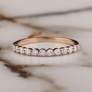 Bubble Prong Set Wedding Band Half-Enternity Wedding Ring Stackable Matching Band Anniversary Ring Gifts Floating Bubble Prong Promise Ring