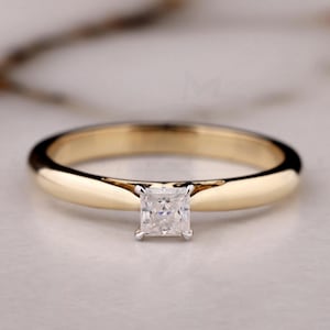 Princess Cut Solitaire Engagement Ring , 14k Solid Gold Solitaire Anniversary Ring , Silver Promise Ring for Women, Anniversary Gift For Her