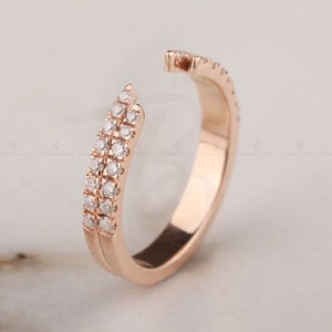 Dual Open Pave Wedding matching stacking Band For Women Spacer Matching Moissanite Band Open Gap Ring Anniversary Gifts Cuff Women&#39;s Band