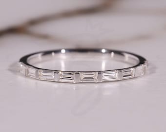 Baguette Ring, Diamond Half Eternity Band, Statement Ring, Eternity Ring, Engagement Ring, Promise Ring, Minimalist stack Ring, Gift For Her