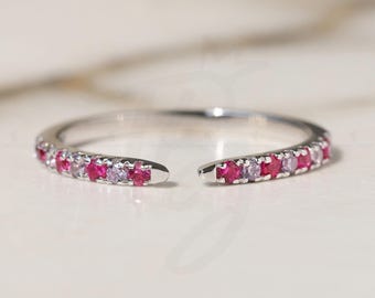 Alternatieve juli geboortesteen robijn en amethist effenen open trouwring vrouwen stapelbare verjaardag band bijpassende open spacer ring gap ring