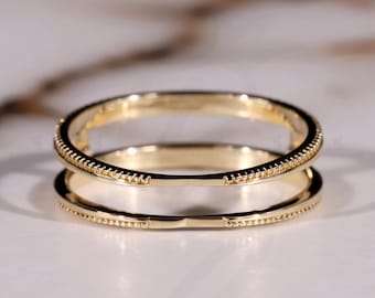 Vintage effen massief gouden Enhancer Guard-trouwring, dubbele stapelring, wikkelband trouwring vrouwen, jubileum bruidsring jasband