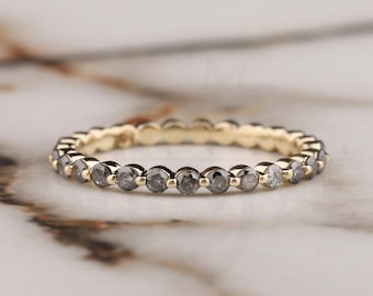 Bubble Set Wedding Band Round Salt and Pepper Diamond Ring Grey Diamond Wedding Band 10K-14K-18K Solid Gold Band Full Eternity Bubble Band