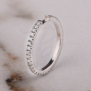 Pave Set Notched Stacking Band Moissanite Wedding Band Women 10K/14K/18K White Gold Anniversary ring Customizable Notched Spacer Dainty Ring