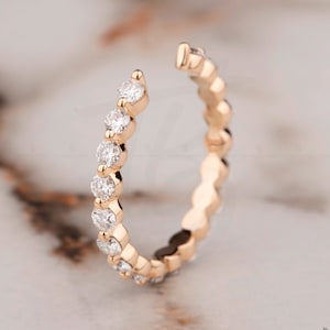 2.10mm Round cut Open Wedding Band Colorless Moissanite Band Bubble Prong Set Ring Moissanite Stacking Band Unique 14k Gold Ring Dainty Band