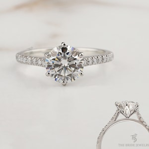 2CT Cathedral Set Round Cut Colorless Moissanite Solitaire Engagement Ring 14K Solid White Gold Wedding Ring Anniversary Gift Ring For Women