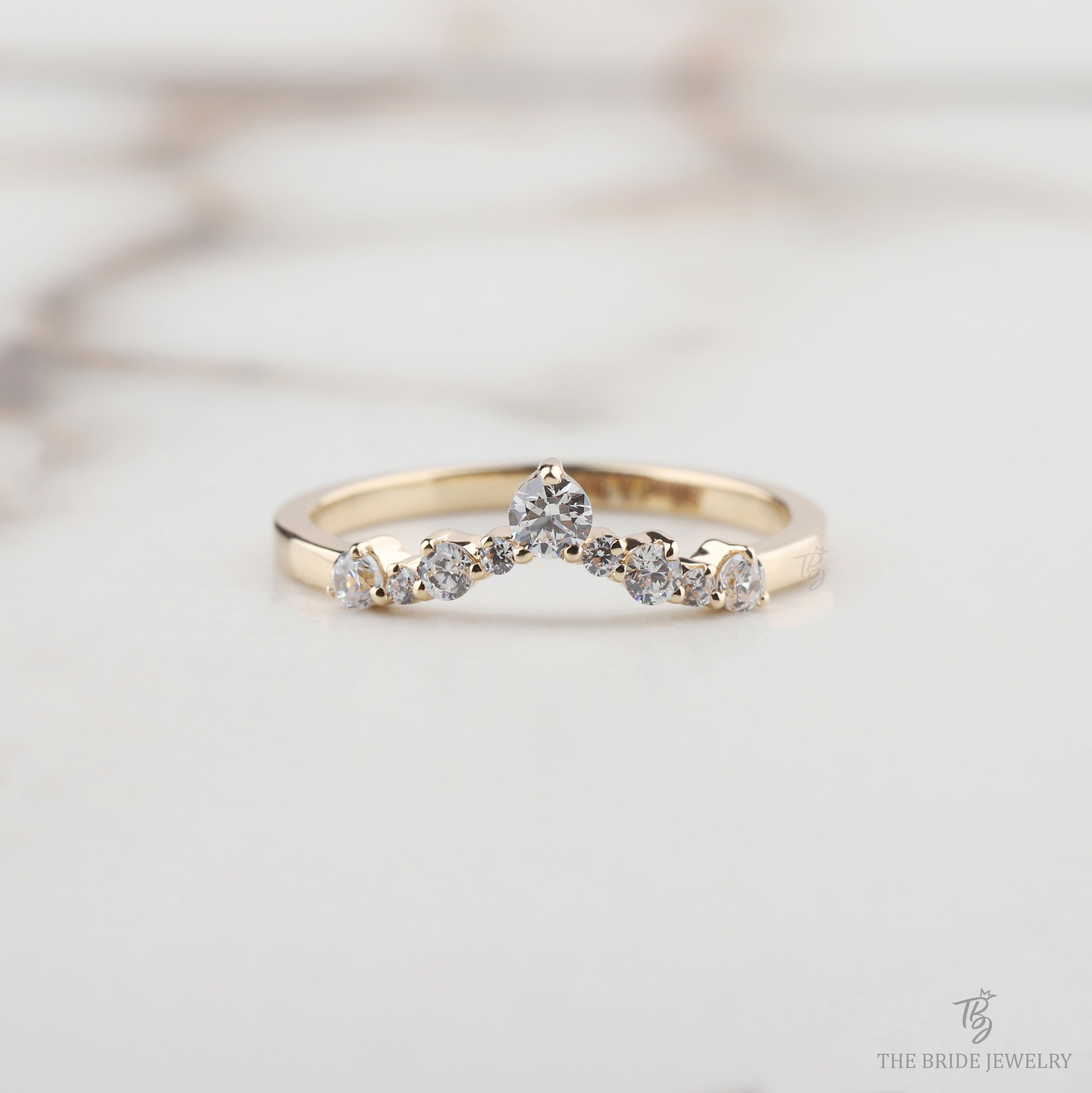 Round Cut Moissanite Wedding Band Vintage Yellow Gold Diamond Curved ...
