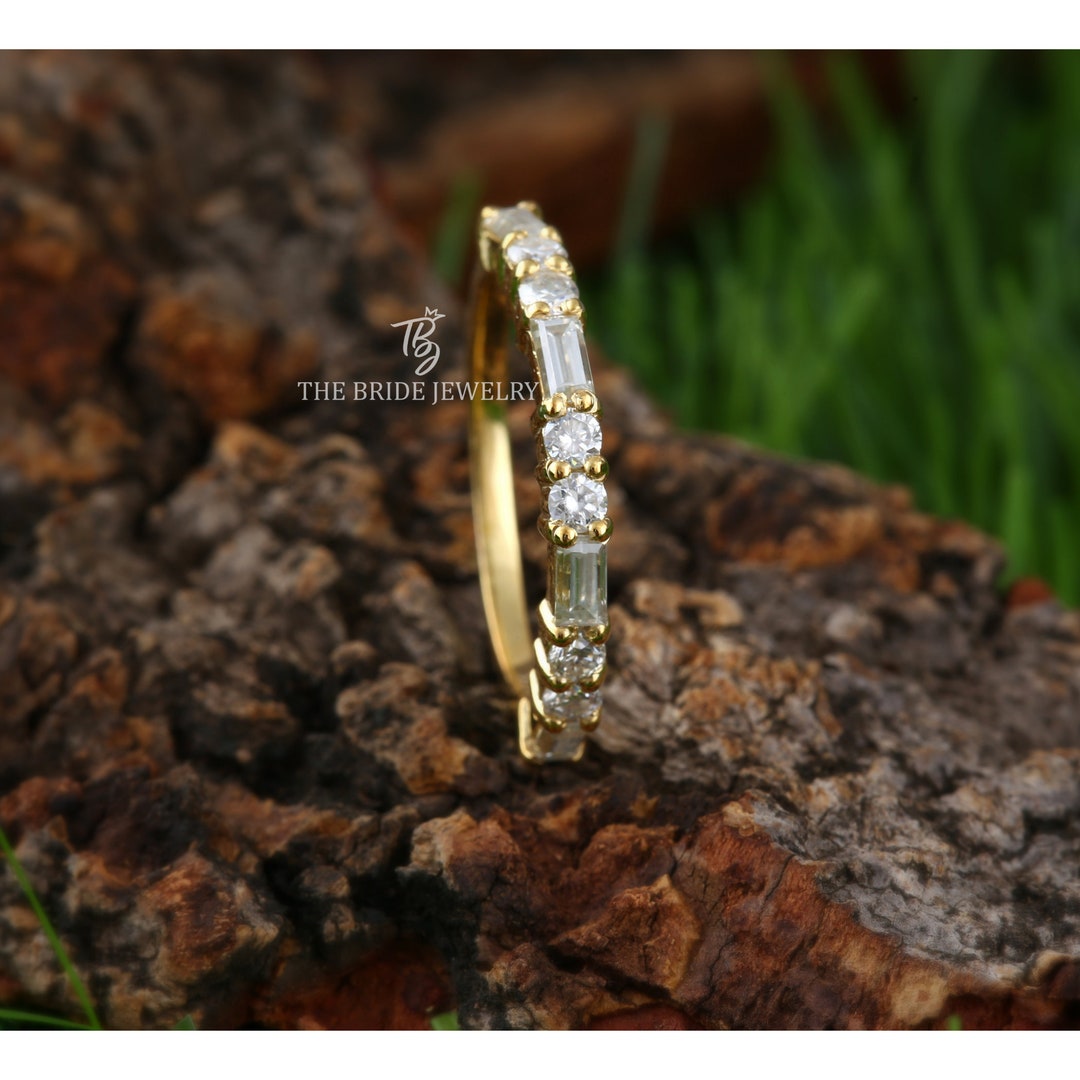 Baguette Wedding Band, Stackable Band, Half Way Moissanite Banquette ...