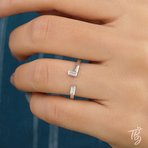 Open wedding band Anniversary gift for her open cuff ring toi et moi baguette style band promise ring for her best gift for your friendship