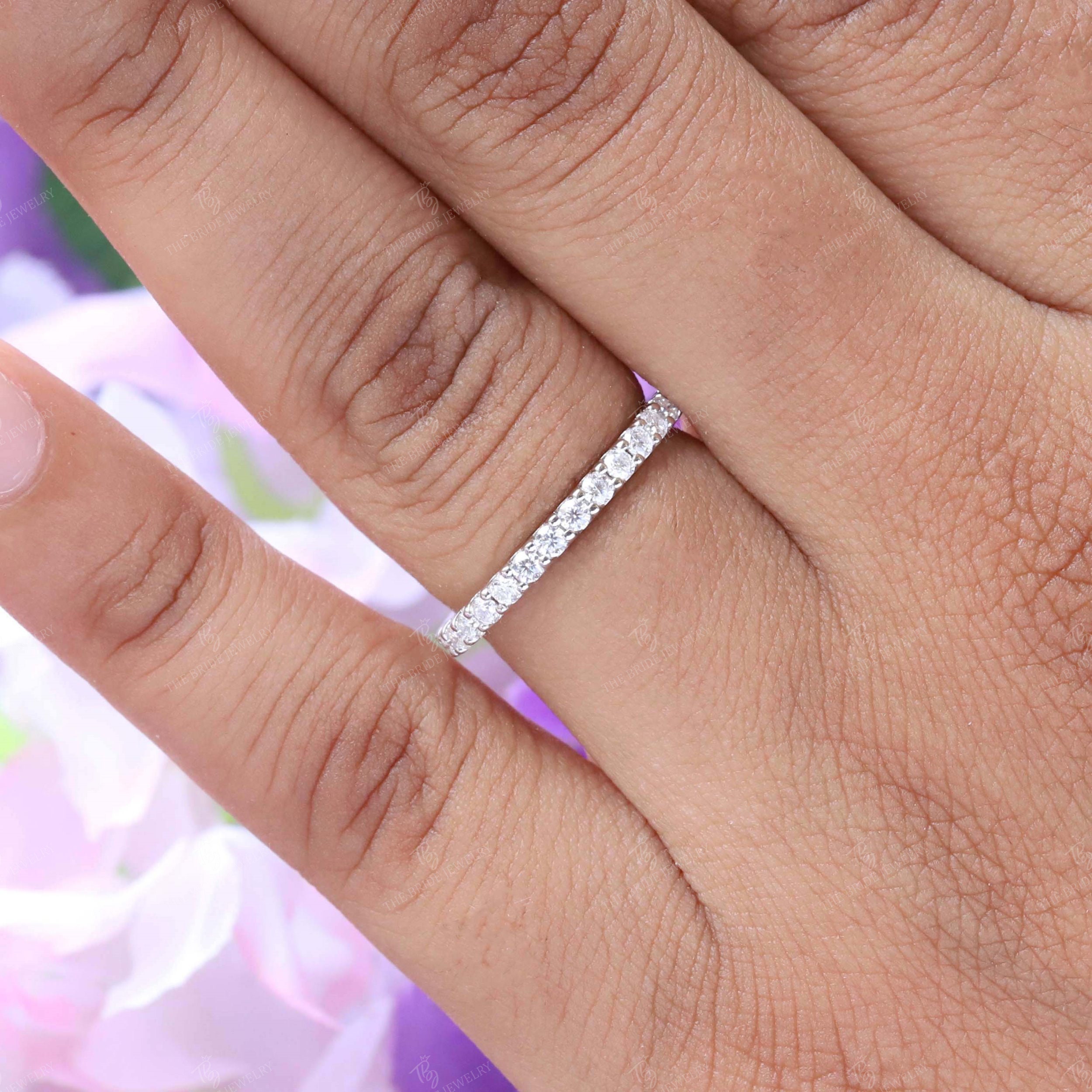 Round Cut Moissanite Wedding Band, Half Eternity Band in White Gold ...
