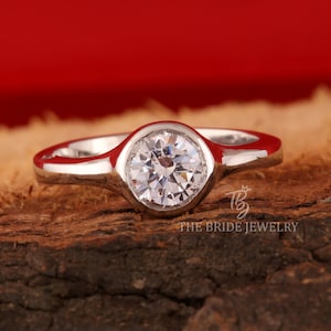 Lage profiel ring set ronde moissaniet ring ronde geslepen ring 14 kt witgouden trouwring klassieke ring ronde diamanten ring unieke ring set ring