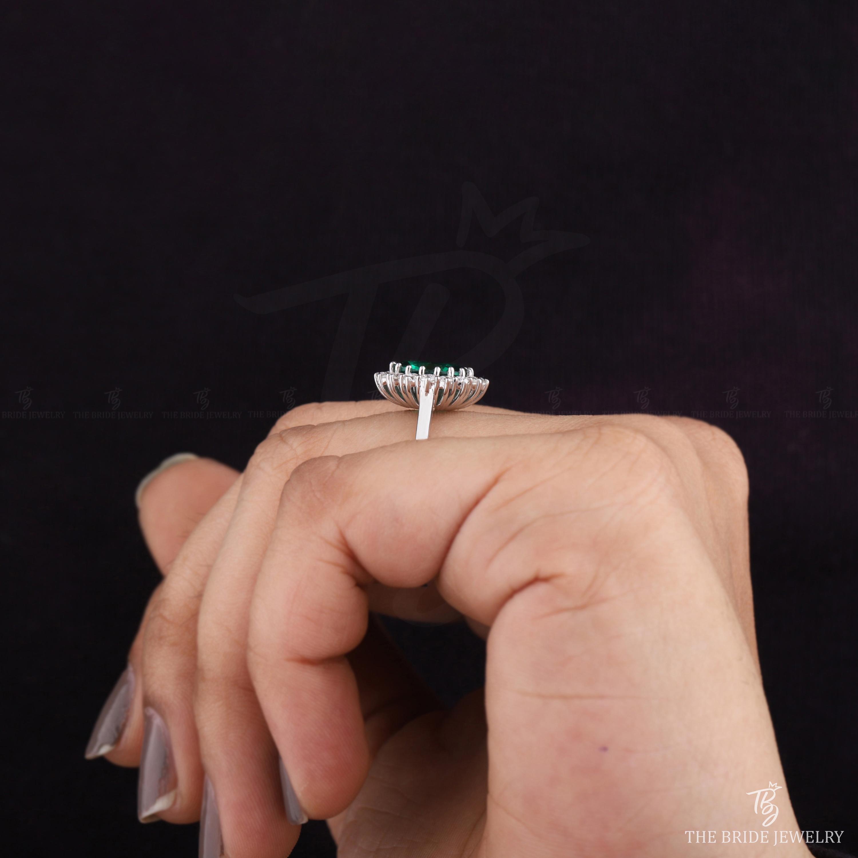 Bague En Argent 925 Rhodié - Sertie D'une Émeraude Cz Marquise 15mm - Taille 54 - Dolly-Bijoux