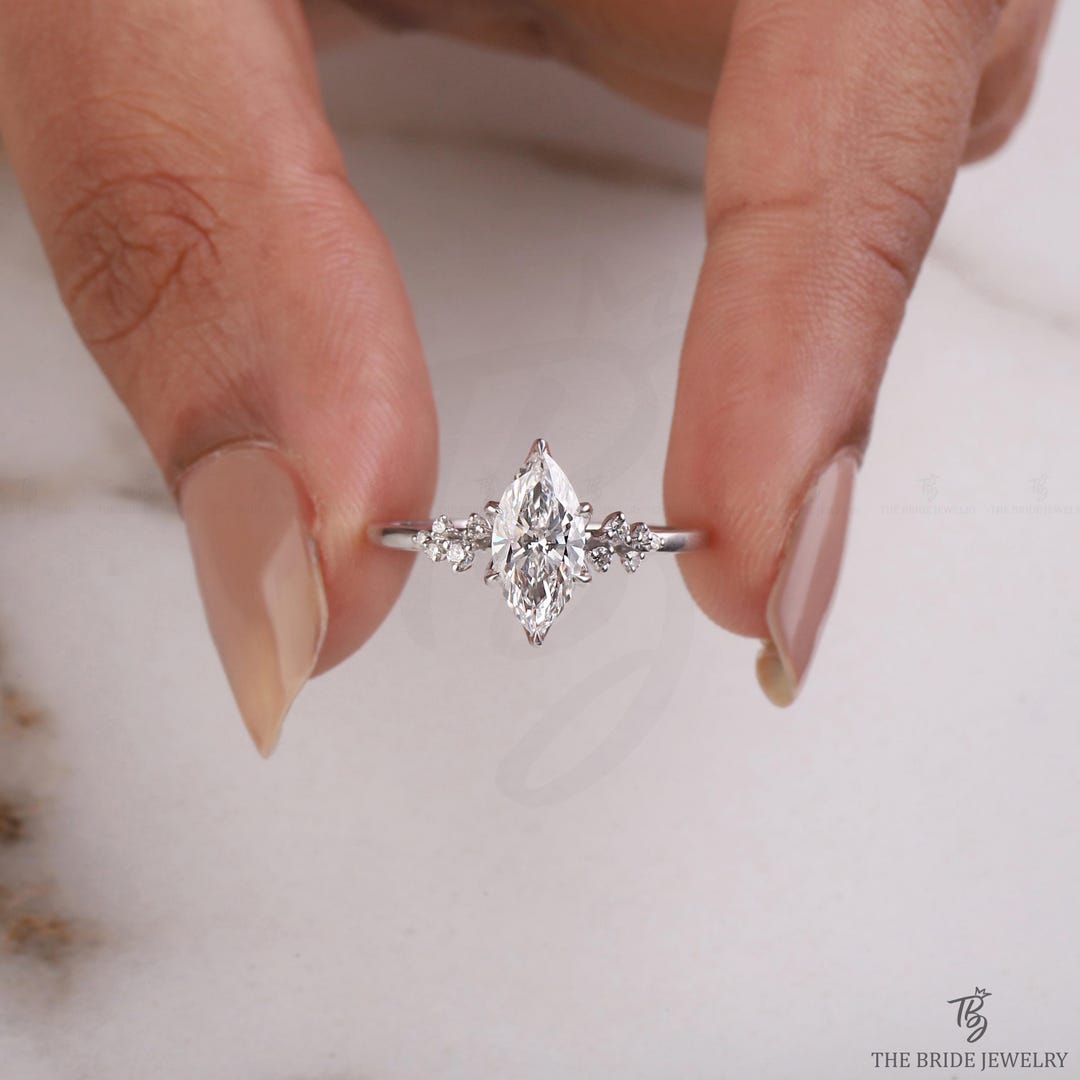 Marquise Cut Lab Diamond Ring Vintage Diamond Engagement Ring Solid ...
