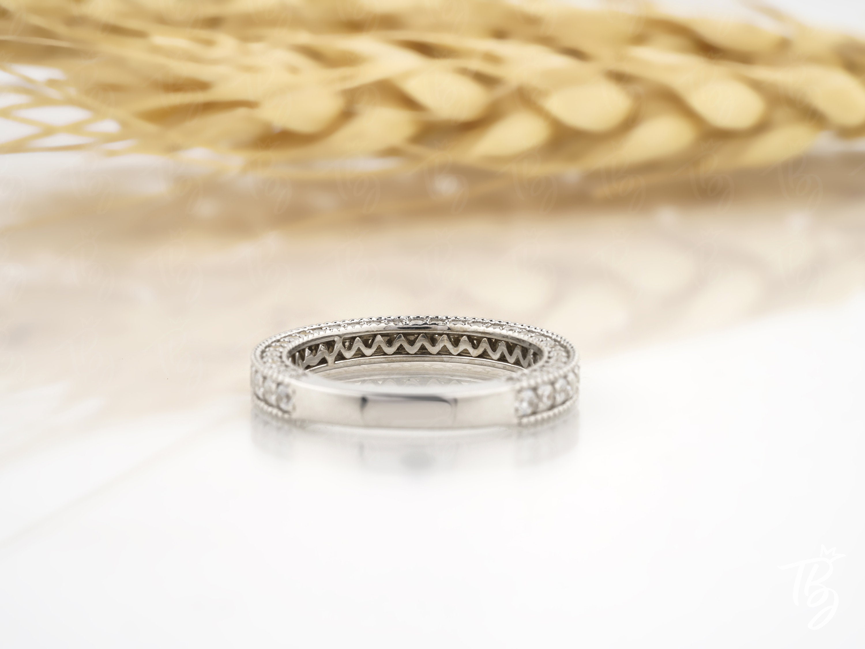 1.20CT 3面パヴェ結婚指輪 14k/18k ゴールド、パヴェブライダルバンド 