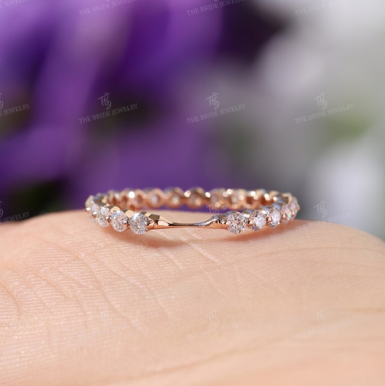 Bubble Ring, Moissanite Wedding Ring Rose Gold Ring Stacking Ring Minimalist Ring Matching Band Anniversary Band Notch Band Mothers Day Gift image 1