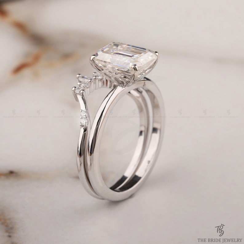 Emerald cut halo ring,
emerald cut halo engagement ring,
Moissanite emerald cut,
White gold ring
