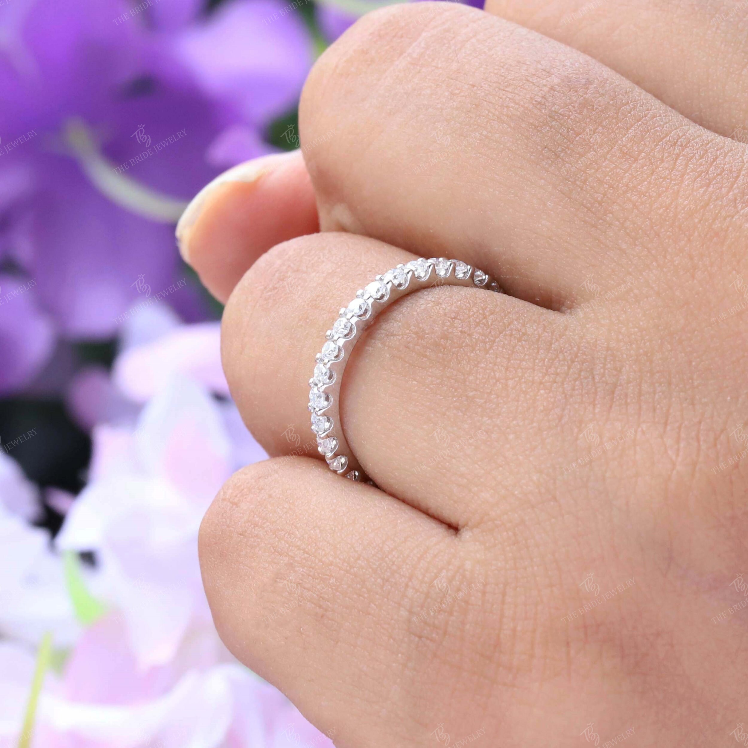 Round Cut Moissanite Wedding Band, Half Eternity Band in White Gold ...