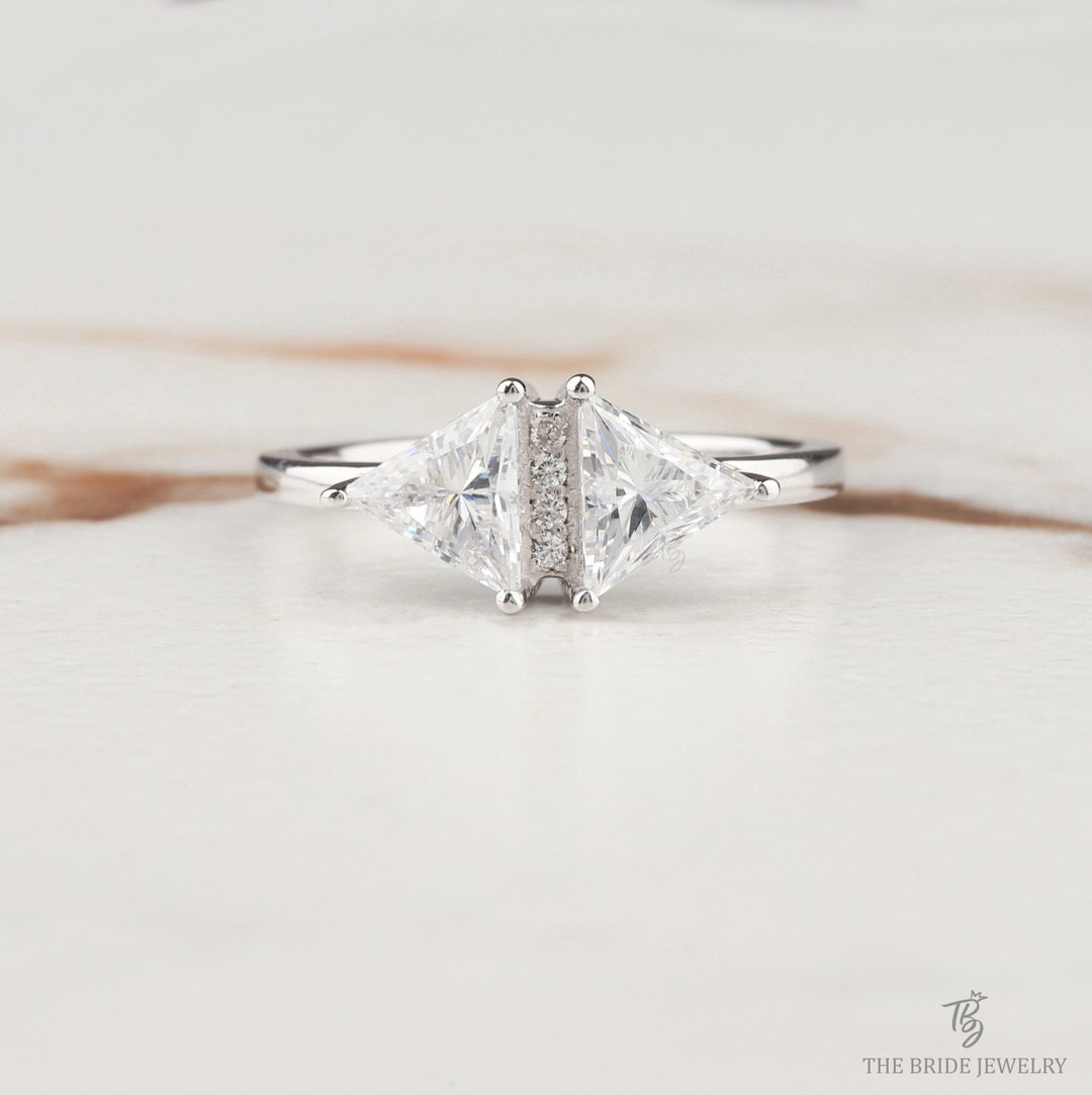 Triangle Colorless Engagement Ring 2CT Colorless Triangle Moissanite Ring 14K White Gold ...