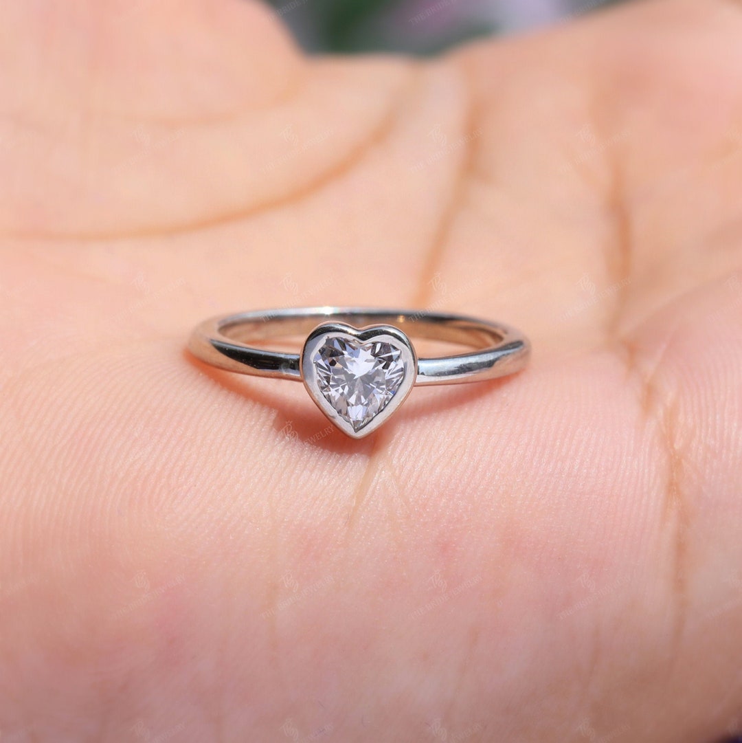 Heart Shaped Bezel Set Solitaire Engagement Ring Heart Diamond Ring