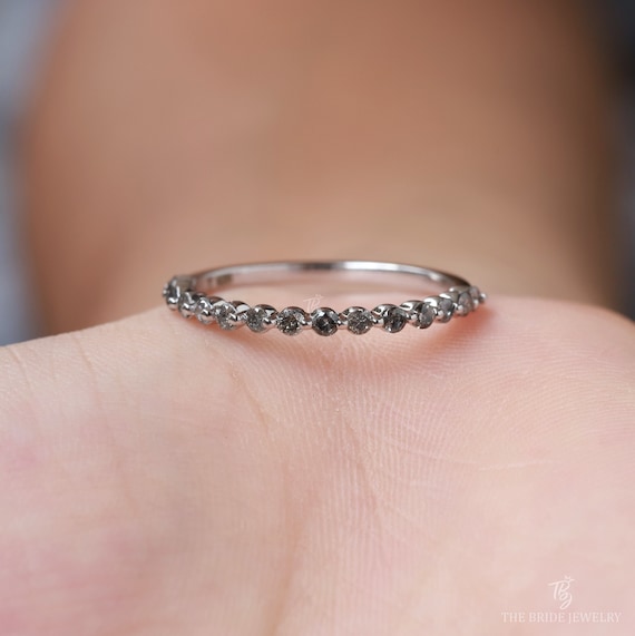 Bubble Ring Wedding Band Round Cut Salt and Pepper Diamond Ring Grey  Wedding Band 10K-14K-18K SolidWhite Gold Band Half Eternity Bubble Band