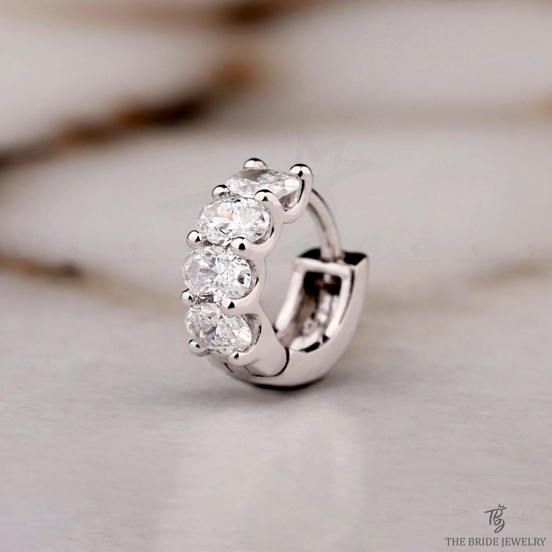 Boucles D'Oreilles Créoles En Or Blanc 14k & Diamants Lab-Created 2.65ct - Fait Main Vintage
