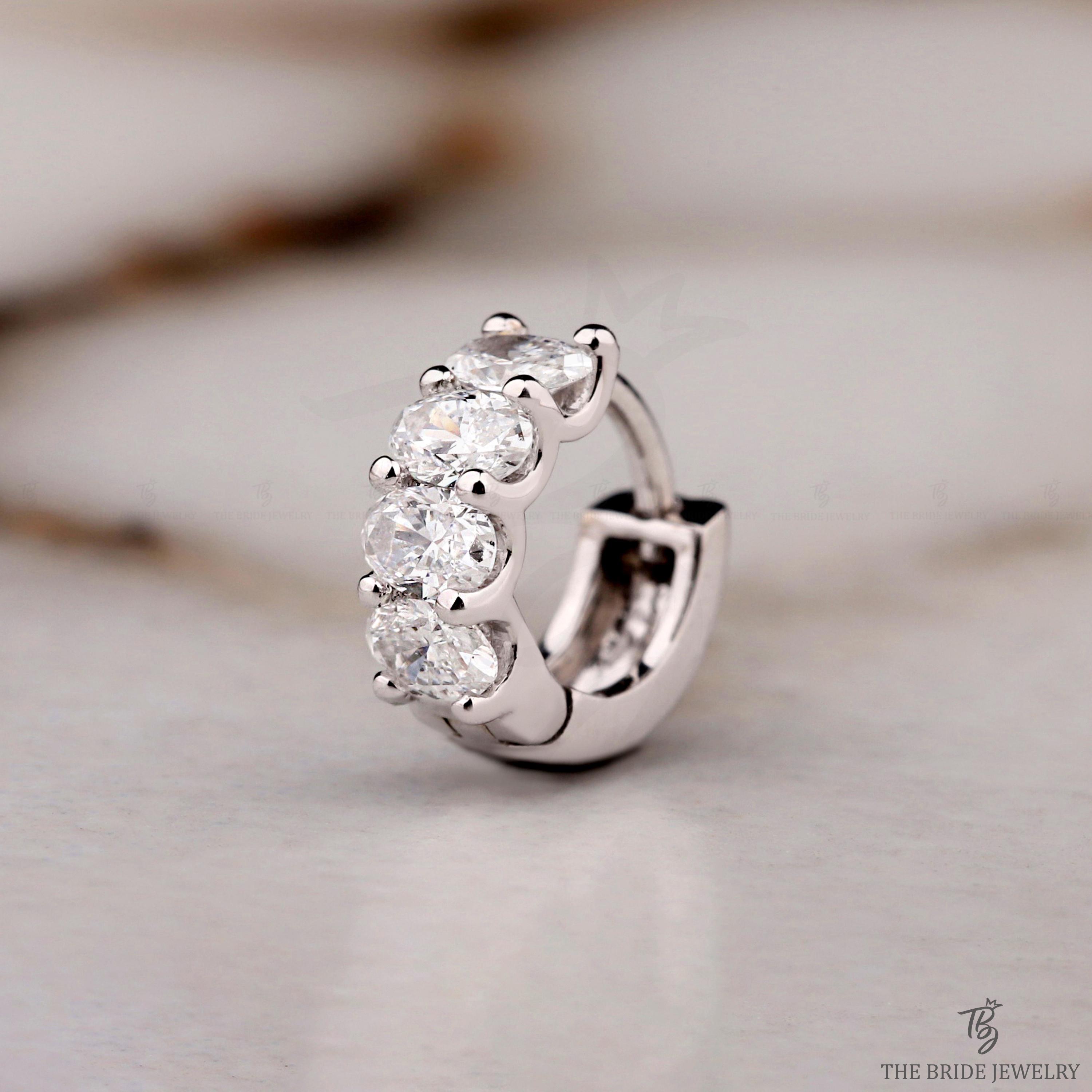 Boucles D'oreilles Créoles Or Blanc 14k Avec Diamants De Laboratoire 2.65 Cts - Fait Main - Neuf Sans Emballage
