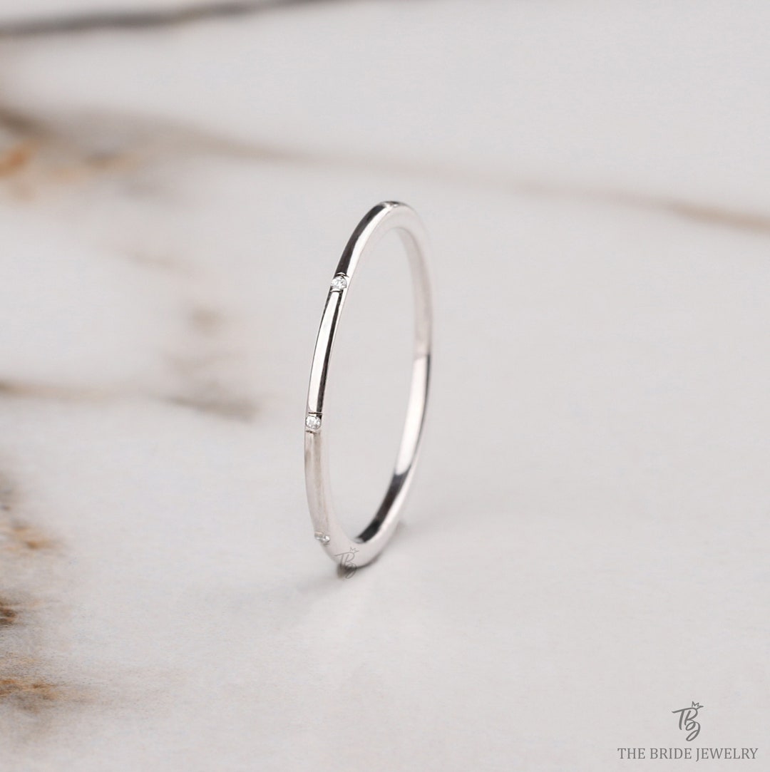 1mm Ultra Thin Gold Wedding Band Moissanite Band Stacking Minimalist