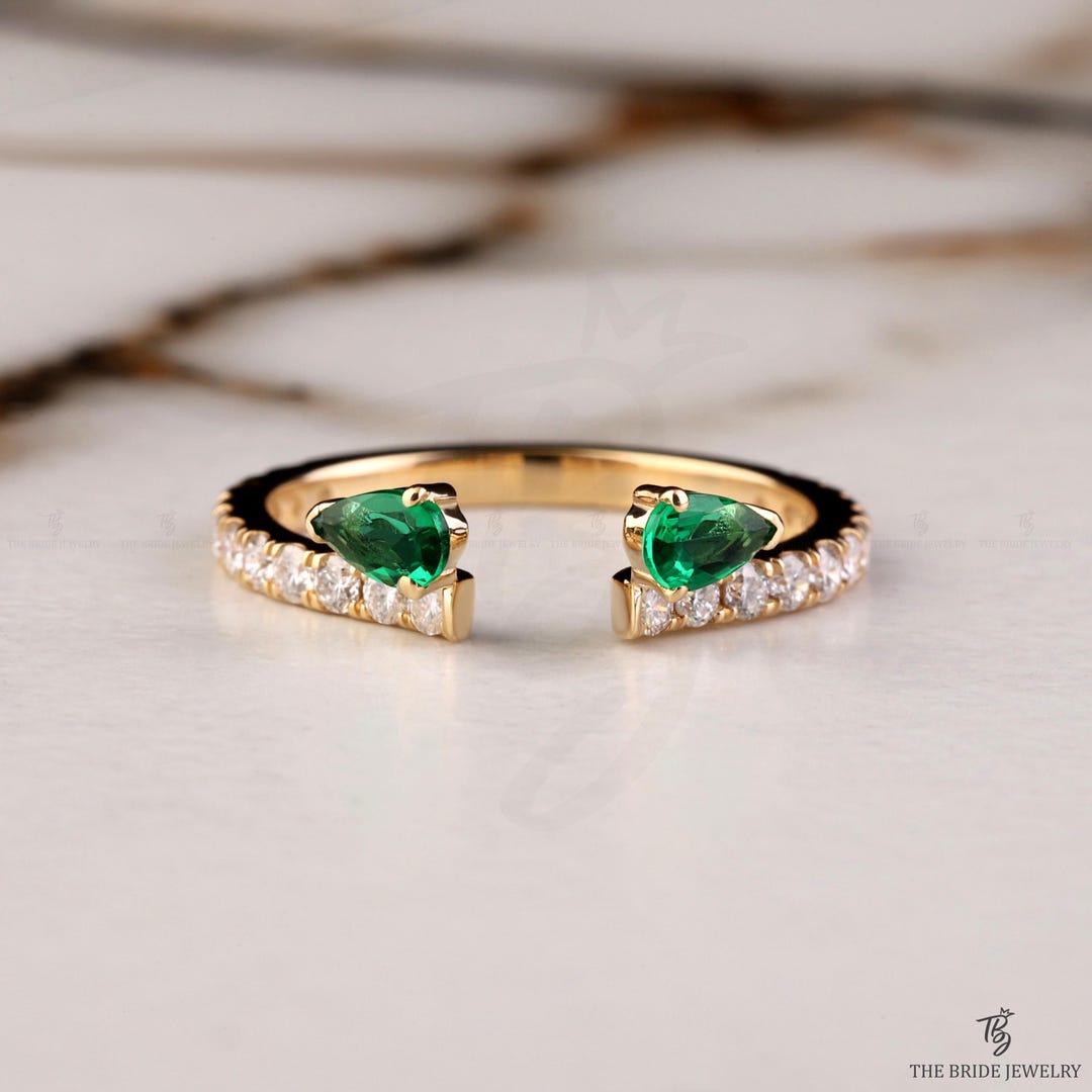 Open Wedding Band Vintage Matching Band Two Gemstone Wedding Ring Open ...