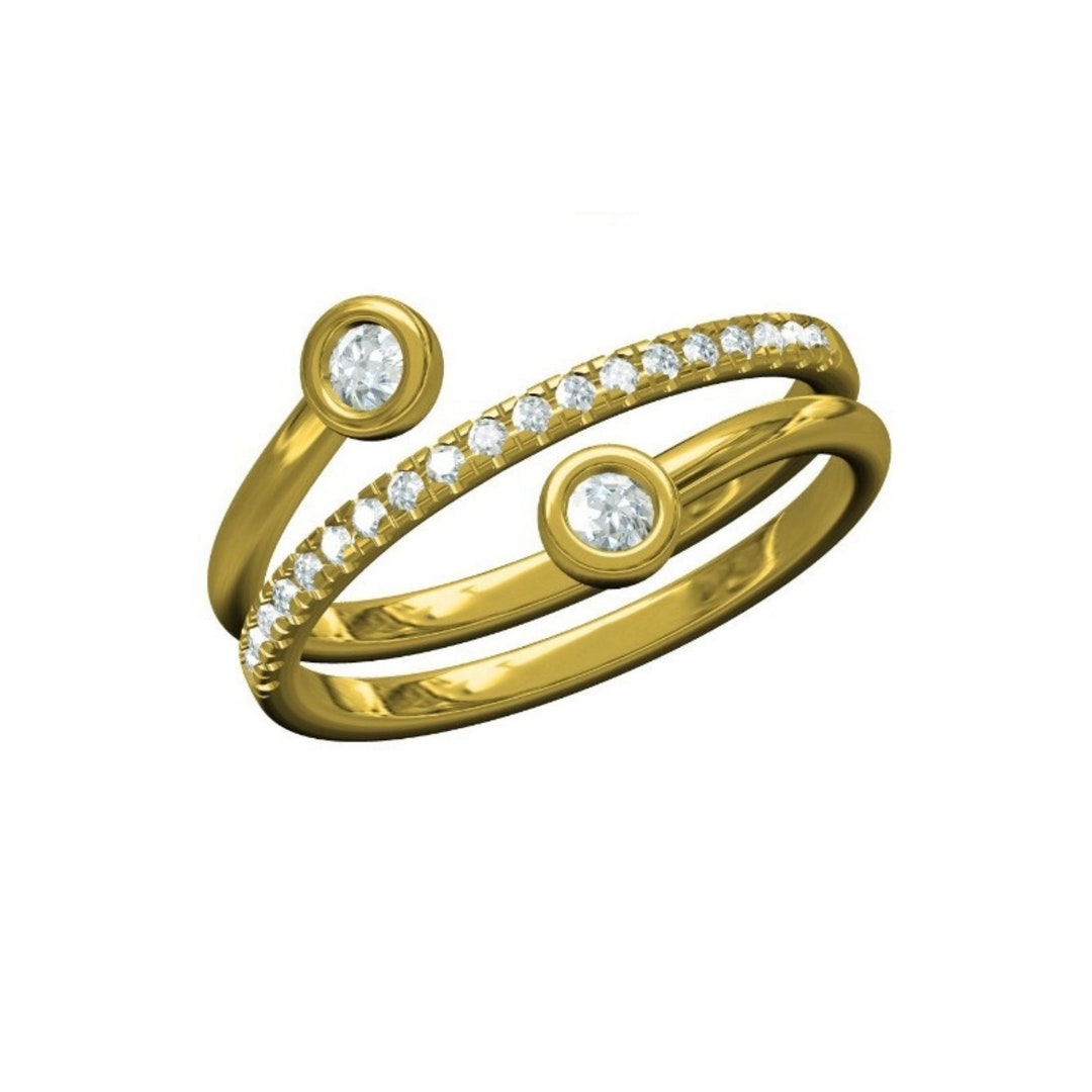 Bypass Moissanite Diamond Ring ,14K Yellow Gold Bypass Ring,open