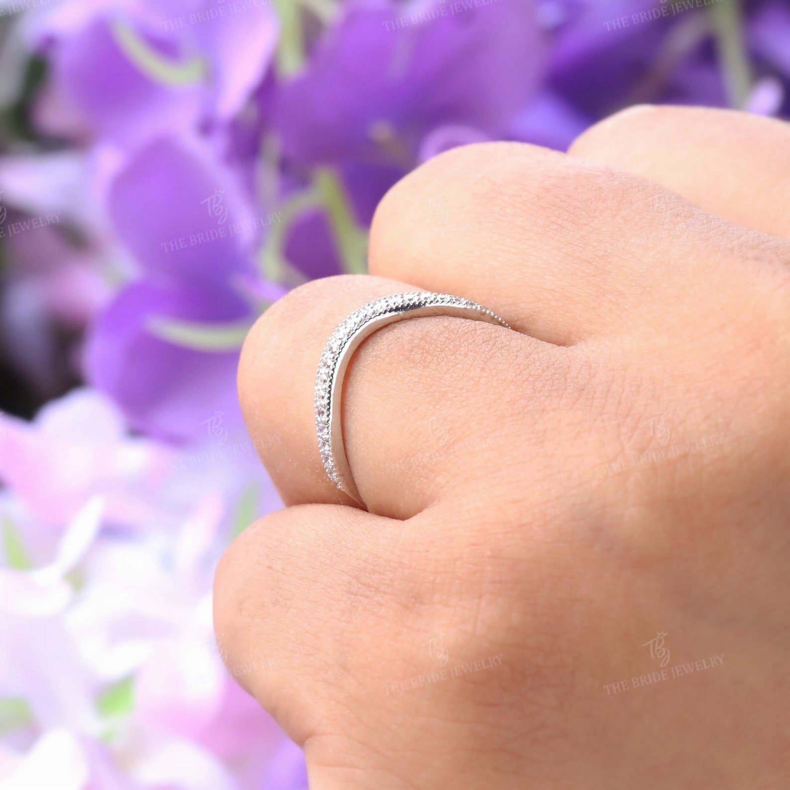 Curved Wedding Band Contour Band Moissanite Wedding Band White Etsy