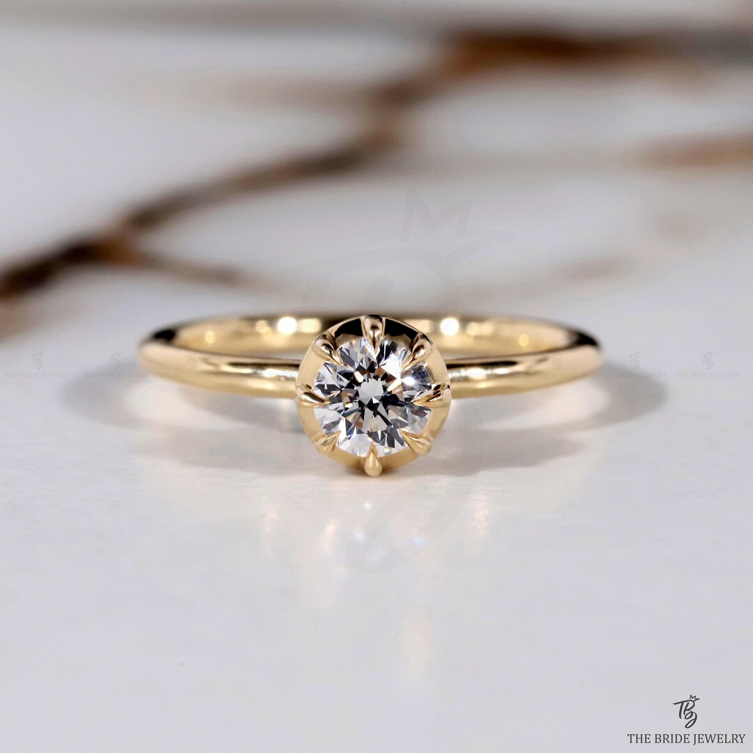Round Cut Lab Grown Diamond Button Back Ring, Round Diamond Solitaire ...