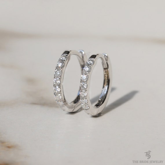 Boucles D'oreilles Créoles Argent Sterling 925 - Zircone Ovale 15mm - Huggie Prong-set - Neuf Sans Emballage