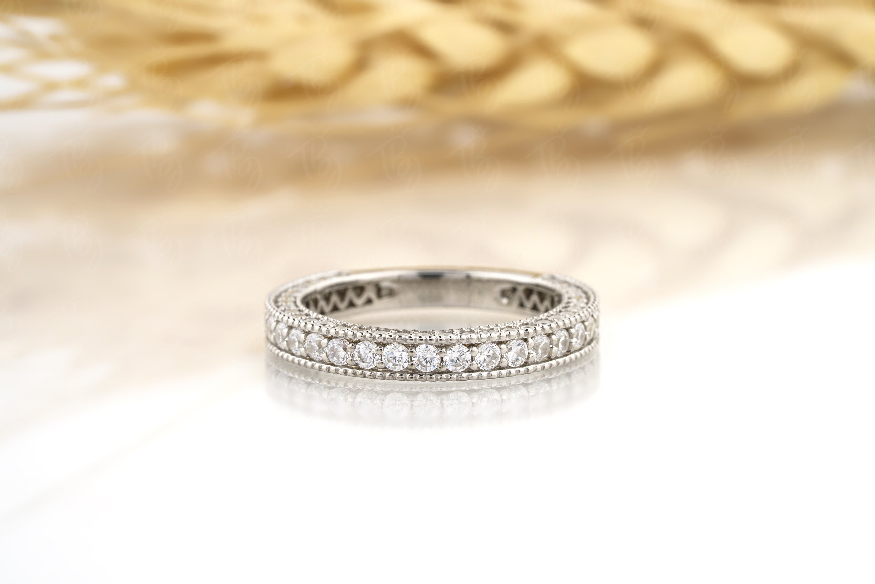 1.20CT 3面パヴェ結婚指輪 14k/18k ゴールド、パヴェブライダルバンド 